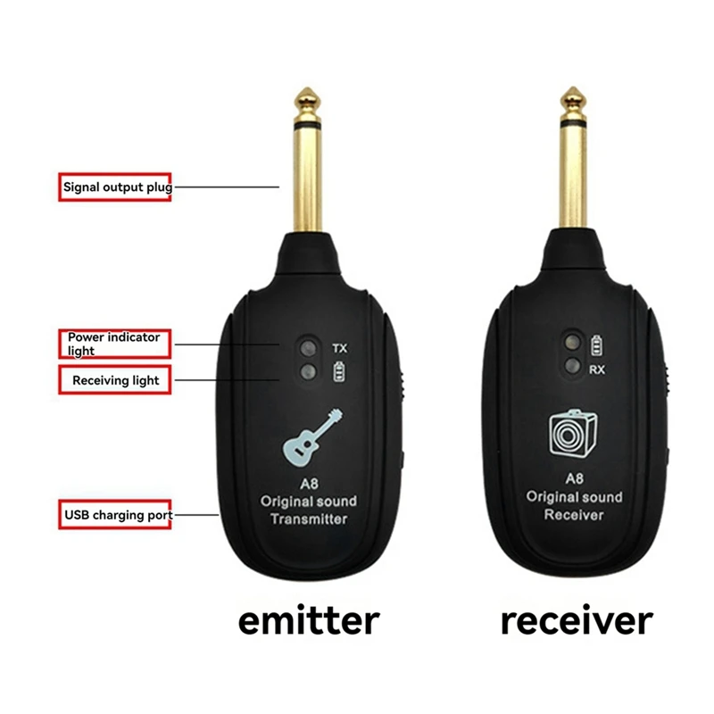 UHF Guitar Wireless System Transmitter Receiver Built In Battery 50M Sound Transmission Range For Guitar Bass