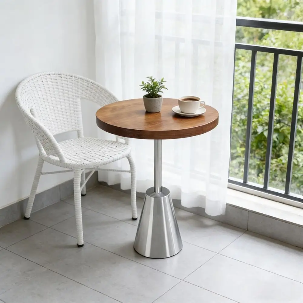 

Wood Top Stainless Steel Side Table, Customizable for Bubble Tea Shops, Restaurants, Dining & Bars (Round, 40cm)