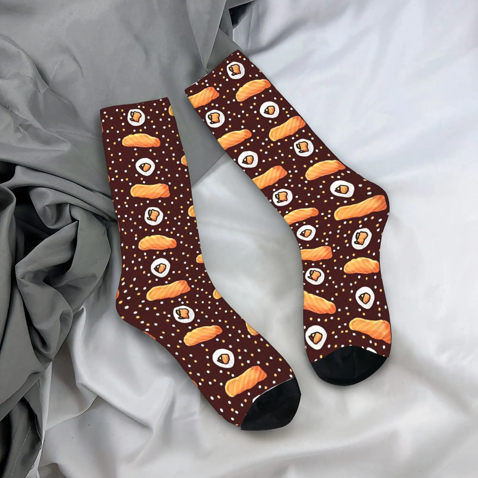 

Women Men Socks Sushi Art Pattern Dark Red Stockings Spring Gothic Soft Breathable Socks Graphic Climbing Anti Skid Socks