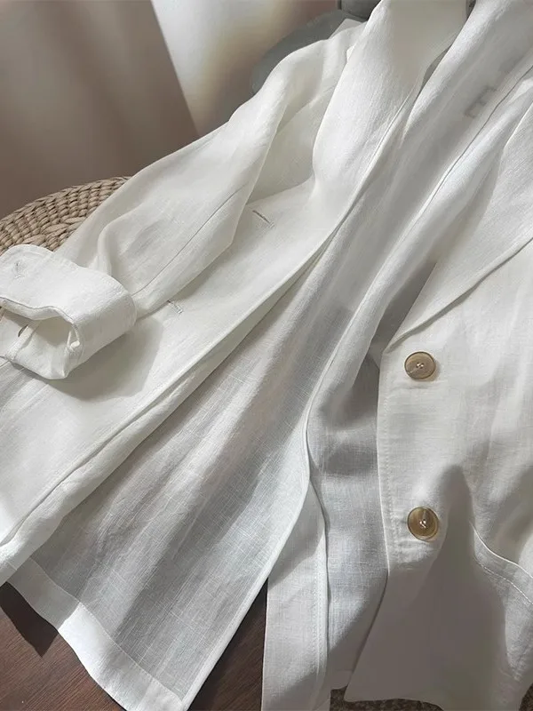 

Хлопковый льняной костюм в стиле ретро, женский весенне-осенний свободный повседневный костюм с двумя пуговицами, модный классический костюм для офиса и поездок на работу, ветер