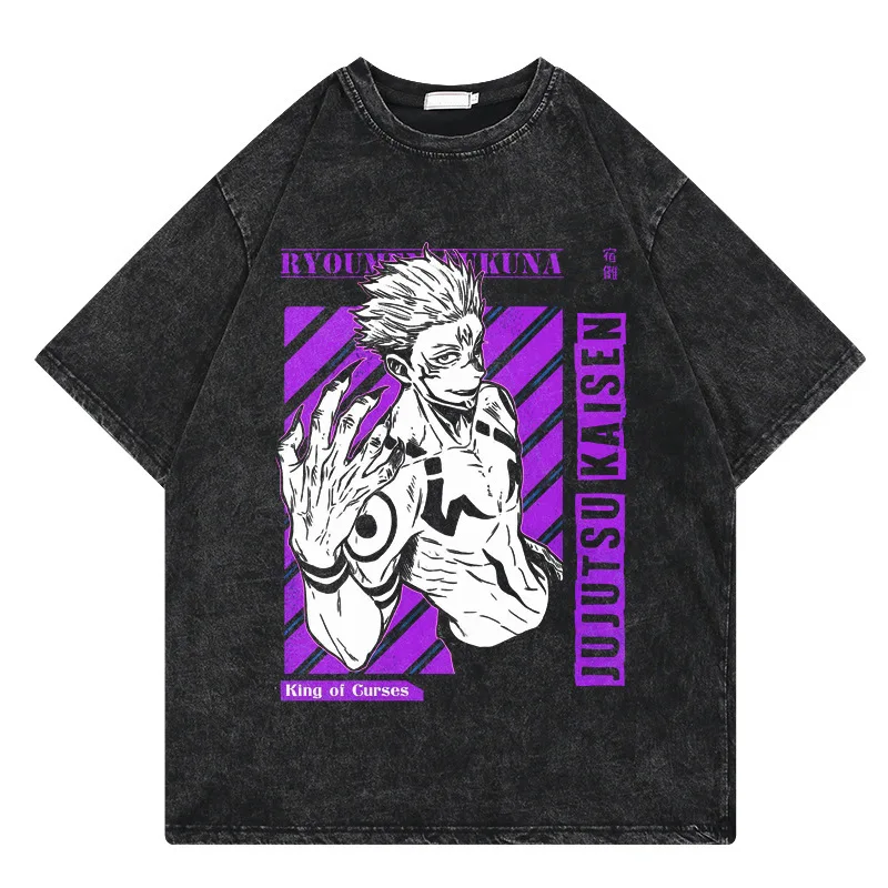 

Jujutsu Kaisen Spell Back To Fight Fuhei Hui American Street Wash Do Old Men and Women Ретро футболка с короткими рукавами