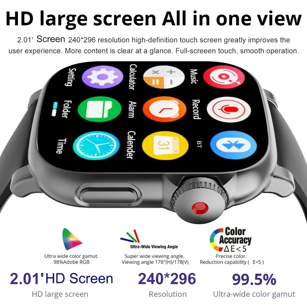 2025 جديد 8/16/32 جيجابايت ذاكرة ساعة ذكية بلوتوث 5.4 مشغل MP3 2.01 بوصة HD شاشة تعمل باللمس الحد من الضوضاء الساعات الذكية الرياضية #4