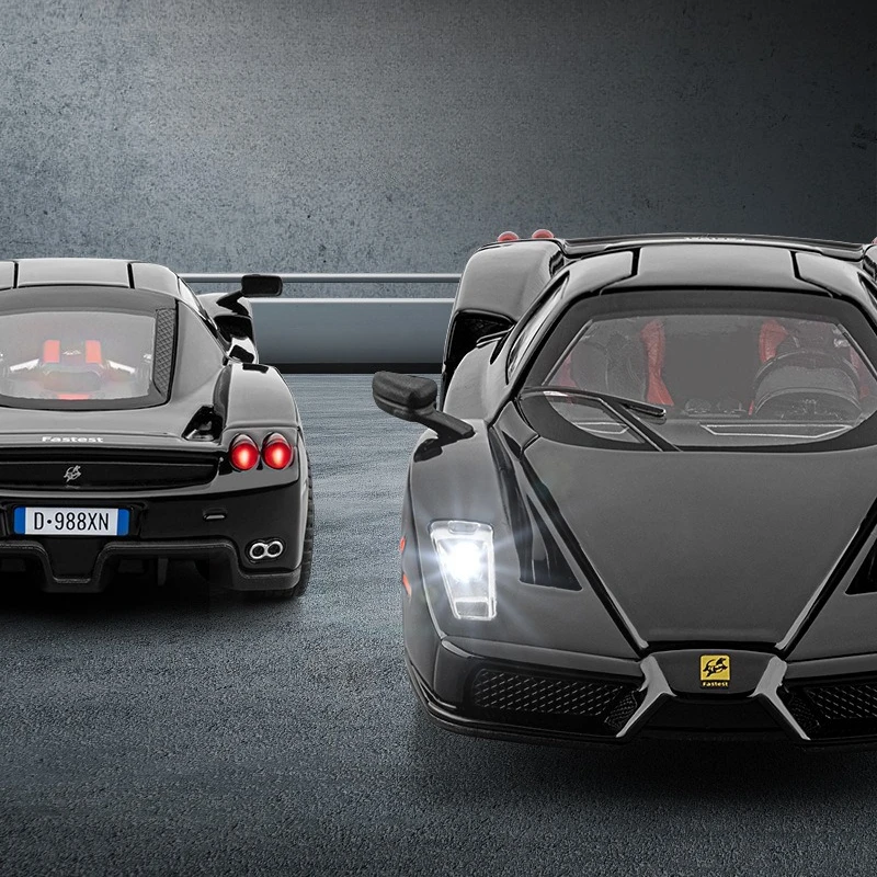 Modelo de coche Enzo de aleación fundida 1:32, juguetes con luz de sonido, puertas extraíbles, coches deportivos abiertos, adorno de moda, regalos para niños