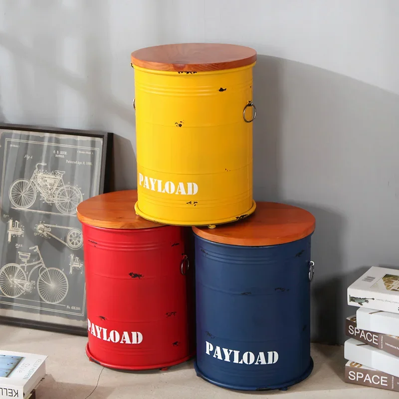 

American Industrial Oil Bucket Stool Vintage Vintage Restaurant Storage Stool Creative Round Stool for Bars and Cafes