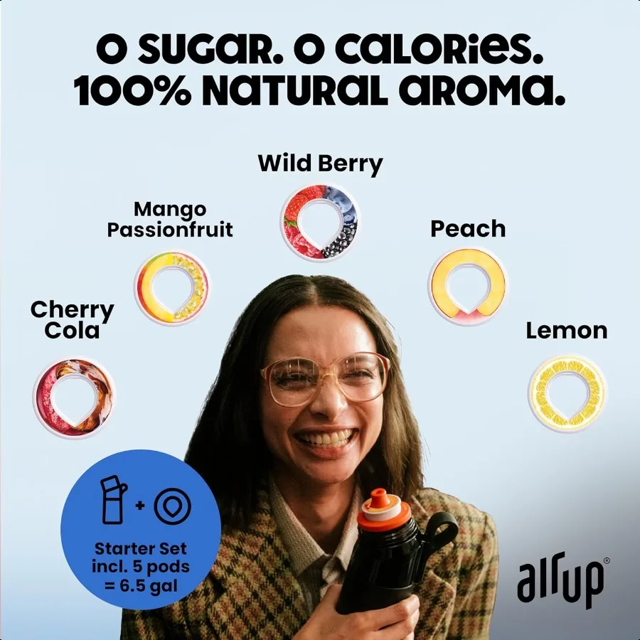 waterfles 22 oz voor schoolsportschool inclusief 5 geurpods fles met strosmaak in blauw ook voor kinderen jongens meisjes geen calori