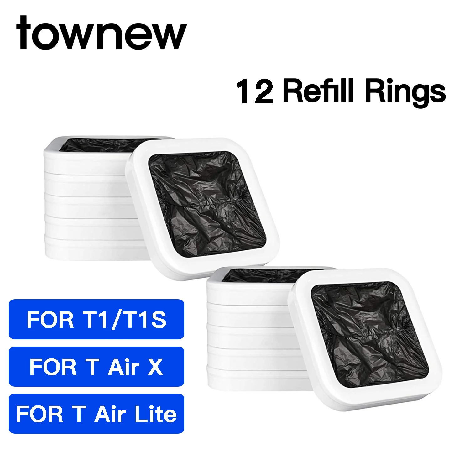 

TOWNEW Replacement Refill Rings & Durable Trash Bags for Automatic Sensor Bin-Recyclable Bin Liners & Bin Bags,For T1S/T Air X