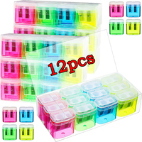 12pcs/box Manual Pencil Sharpener Small Colored Handheld Dual Hole Pencil Sharpeners with Lid 4 Color For Kids School Supplies