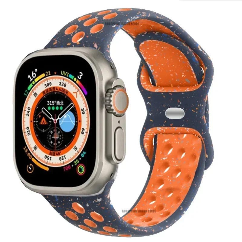 Pulseira de borracha esportiva original para Apple Watch, faixa ultra 2, 49mm, 45mm, 44mm, 42mm, 38mm, partículas coloridas, banda para iWatch 9, 8, 7, 6, 5, SE