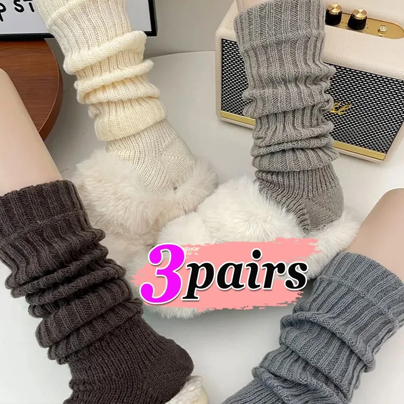 Women Y2k Knitted Long Socks Girls Casual Black White Solid Loose Crochet Middle Tube Lolita Sox Cotton Boot Cuffs Ruffles Socks