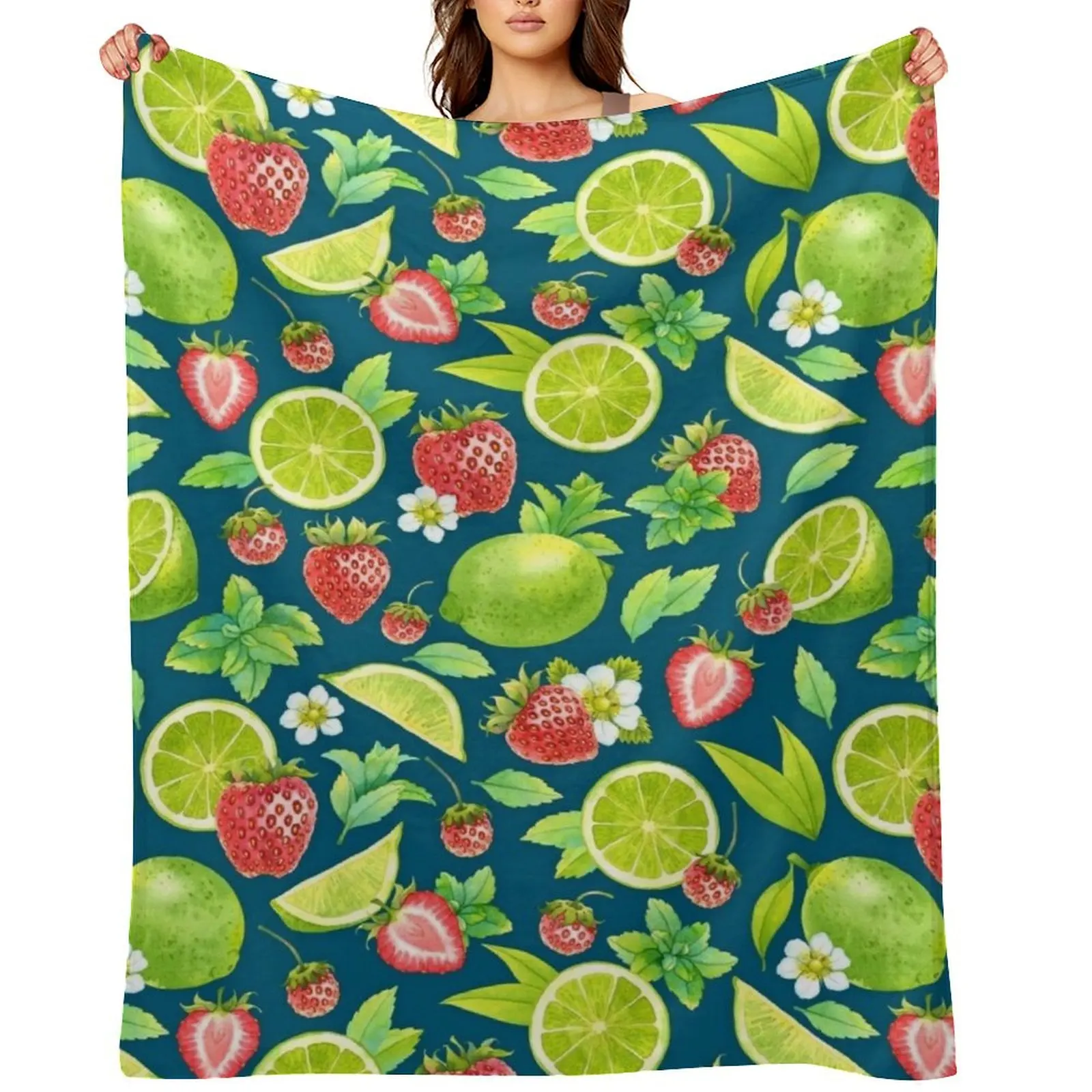 Strawberry and lime Throw Blanket Cute Plaid Multi-Purpose bed plaid Luxury Thicken Blankets