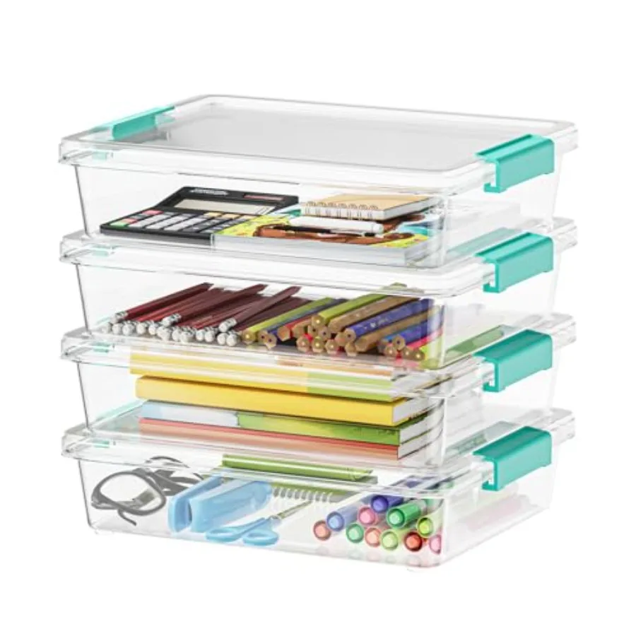 

Набор из 4 прозрачных пластиковых контейнеров для хранения объемом 6 кварт (4,7 л) с крышками, штабелируемые органайзеры для сенсорных игр, рукоделия, домашнего офиса и школьных принадлежностей