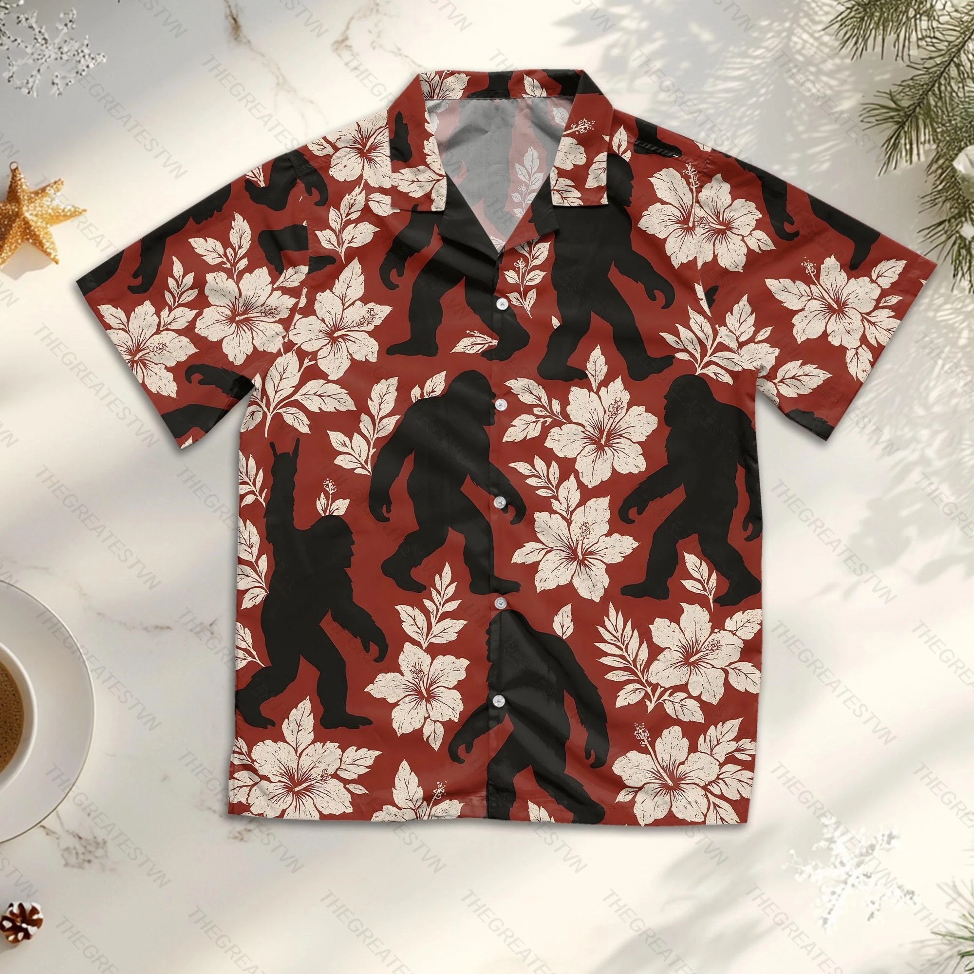 

Hawaiian Shirts 3D Print Bigfoot Graphic Men Vintage Vacation Sasquatch Street Short Sleeve Shirt Men's Button Down Lapel Blouse