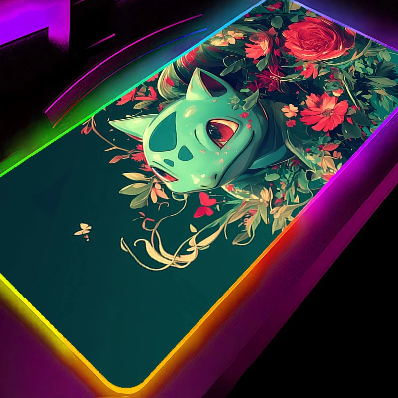 

LED Mouse Pad P-Pokemon Bulbasaur 90x40cm Anime Gamer Computer RGB Mousepad Gaming Accessories Tablet Varmilo Keyboard Backlight