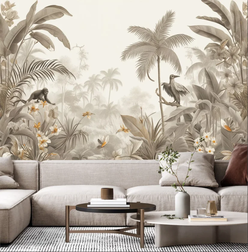 Custom wallpaper Gray Tropical Plant Leaf TV Background Wall Painting Home Decor Living Room Bedroom Leaf mural 3d Wallpaper