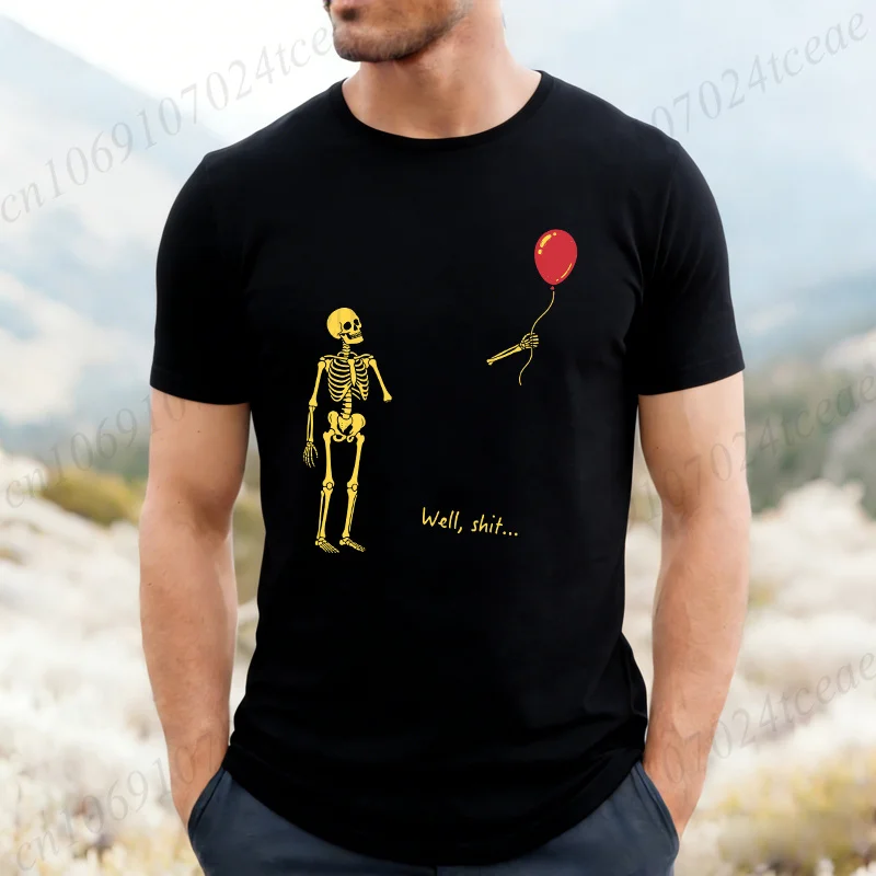 Skeleton Lost Balloon Grafik T-Shirt für Männer Lustiges Skelett T-Shirt mit düsterem Humor Gothic Sarkastisch Unisex Streetwear Geschenk – Detail 5