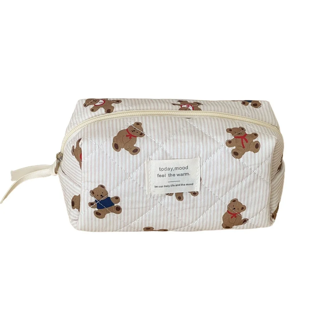 

Портативная косметичка с рисунком синего медведя, застежка-молния, хлопковая ткань, косметичка, стеганая дизайнерская сумка для хранения, организация туалетных принадлежностей