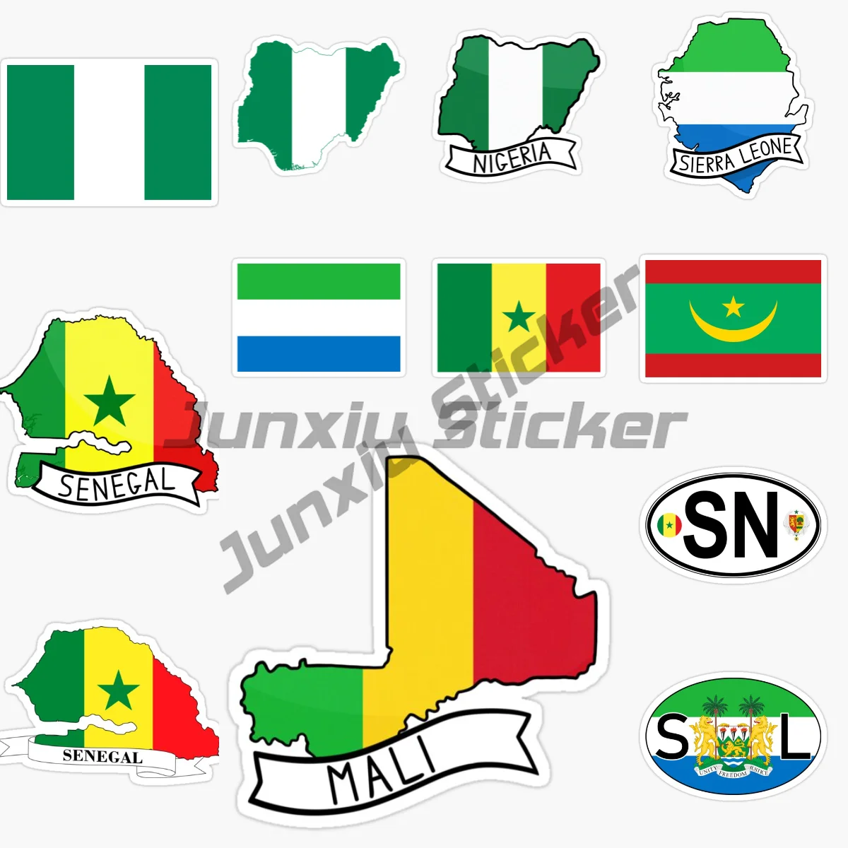 Rectangle Car Sticker BURKINA FASO MALI MAURITANIA NIGERIA SIERRA LEONE SENEGAL Map National Flag Vinyl Self-adhesive Decal 2