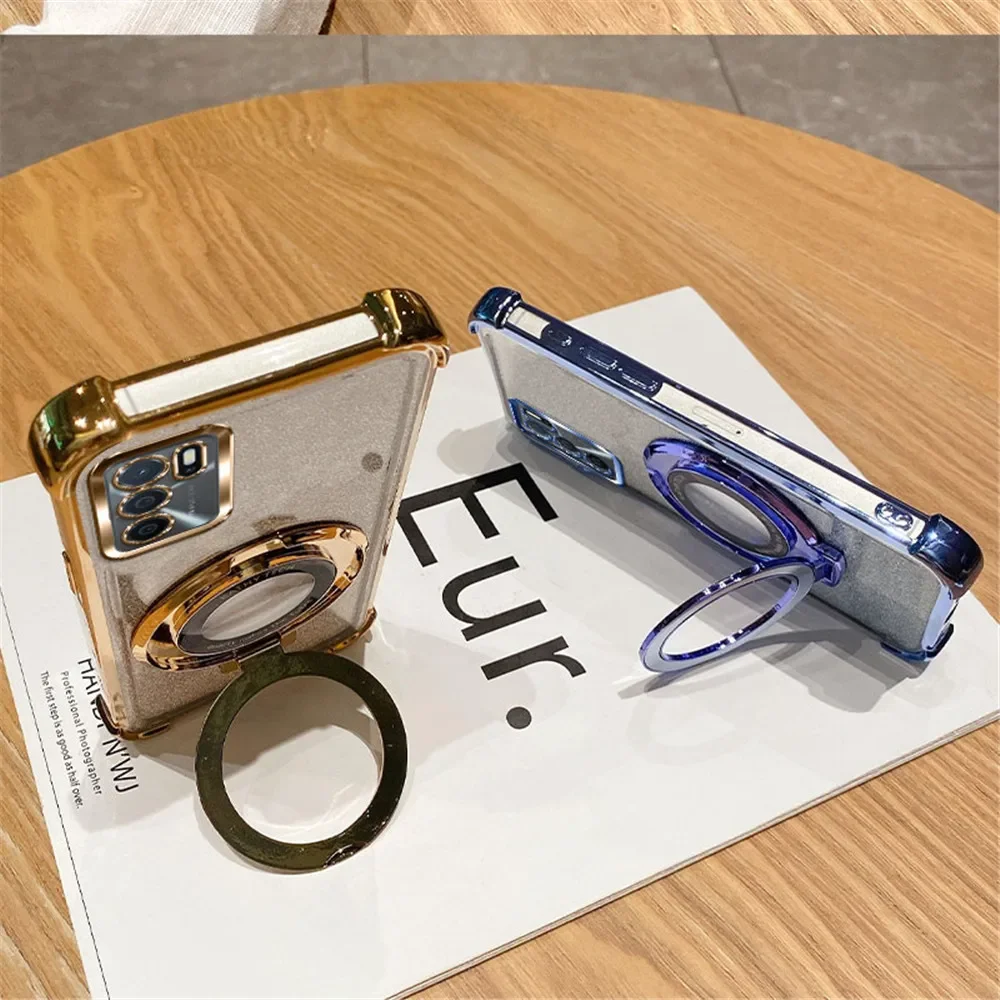 Glitter Shockproof Plating Bracket Phone Holder Case For OPPO A16 A16S A17 A15 A53 A36 A76 A5 A9 2020 A54S A53S Soft Stand Cover