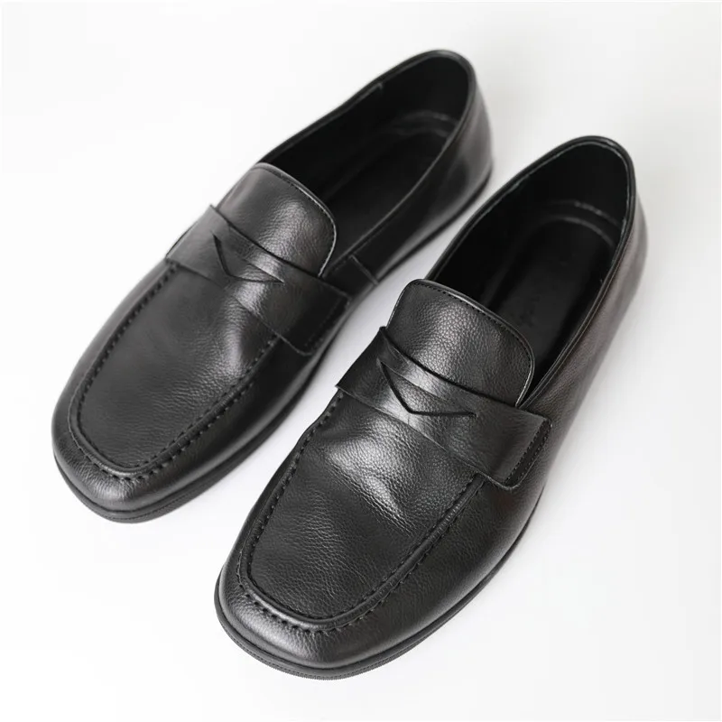 

New Summer Casual Slip-on Slip-on Shoes Square Toe Cowhide Breathable Single Men's Shoes