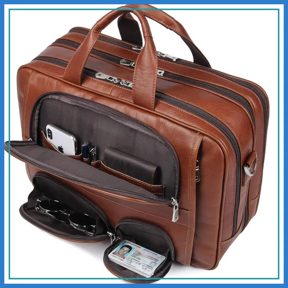 

Business Travel Briefcase Genuine Leather Duffel Bags for Men Laptop Bag fits 15.6 inches