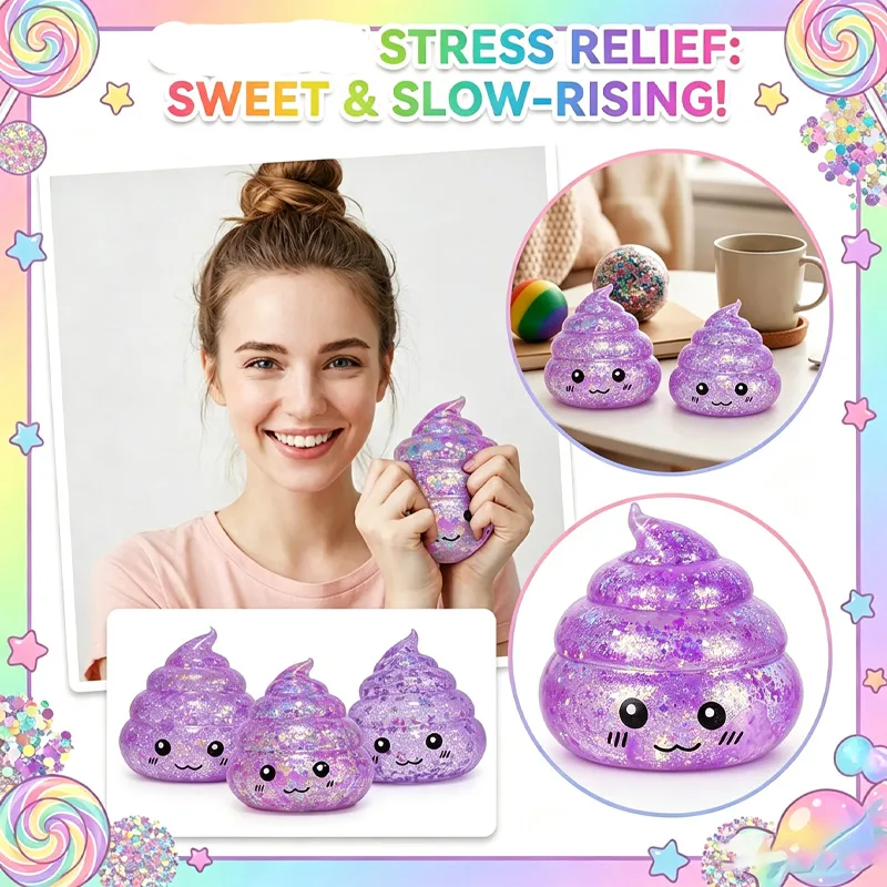 Cute Prank Poop Shaped Squeezing Decompression Toy Maltose Texture With Slow Rebound Paired With Glitter To Relieve Anxiety Gift