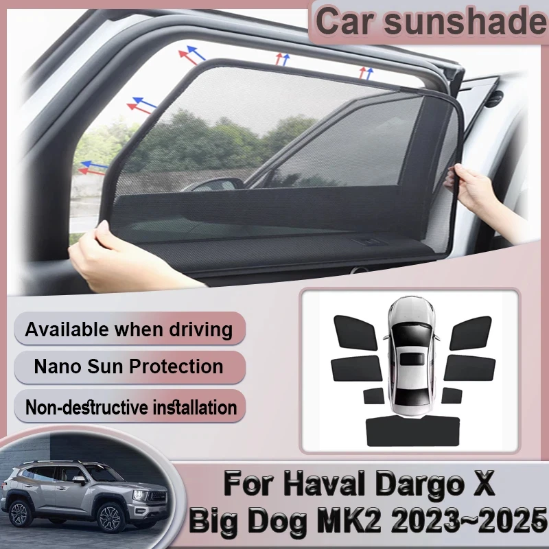 For Haval Dargo X H-Dog H7 Big Dog MK2 2023 2024 2025 Car Mesh Sunshade Magnetic Window Shades Visor Curtains Auto Accessories