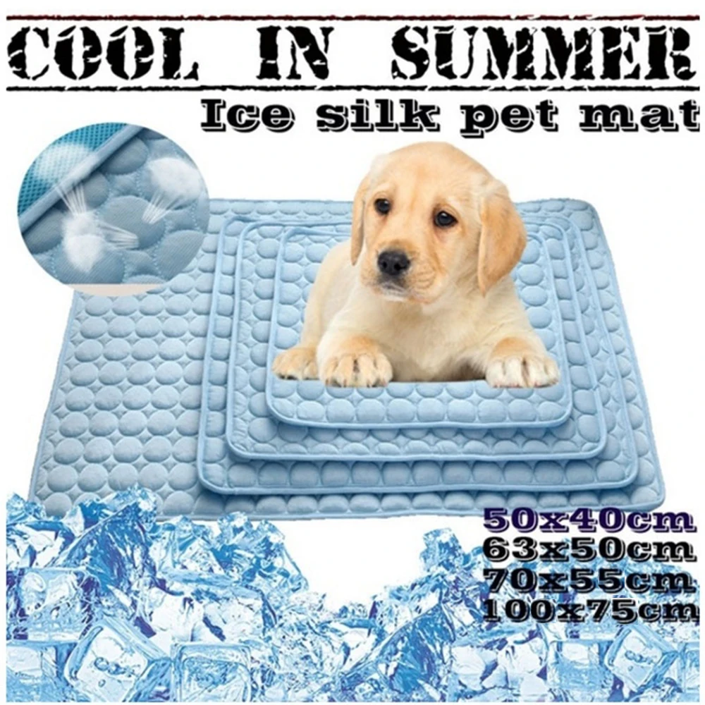 Pet Cooling Mat Dog Cat Sleeping Pad Cool Ice Silk Moisture-proof Mattress Cushion Summer Small Animal Cold Bed 5 sizes