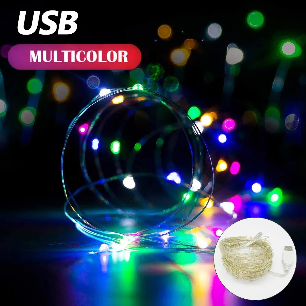 Guirlande lumineuse LED en fil de cuivre, 1M 2M 3M 5M 10M, guirlande lumineuse féerique, éclairage de vacances, décoration pour arbre de noël, fête