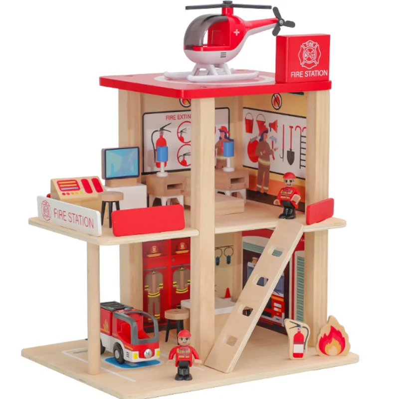 Nuovi accessori per binari del treno in legno Ponte in legno Garage compatibile Biro Track Toy per bambini Stazione ferroviaria in legno