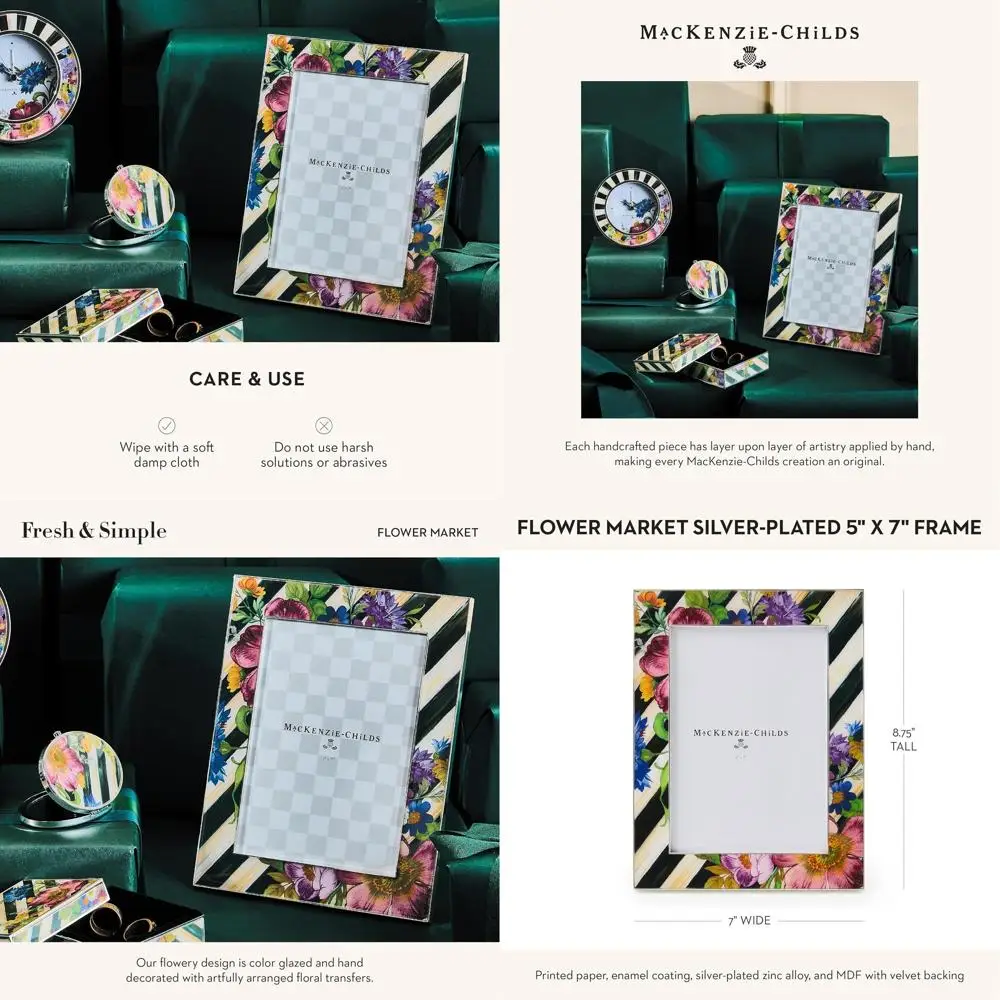 

Elegant 5x7 Rectangle Picture Frame with Stripes and Floral Design