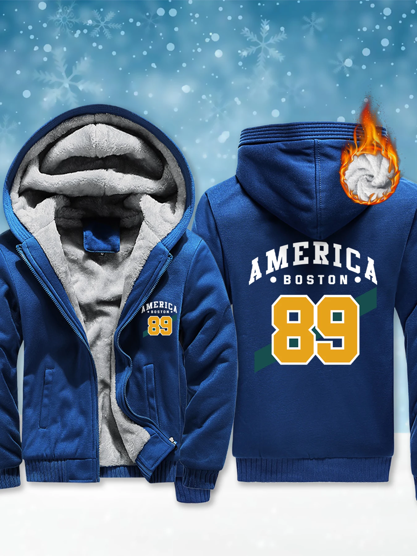 

American Boston Number 89 Print Men Zipper Jackets Fashion Jacket Thick Casual Hoodies Soft Warm High Quality Streetwear