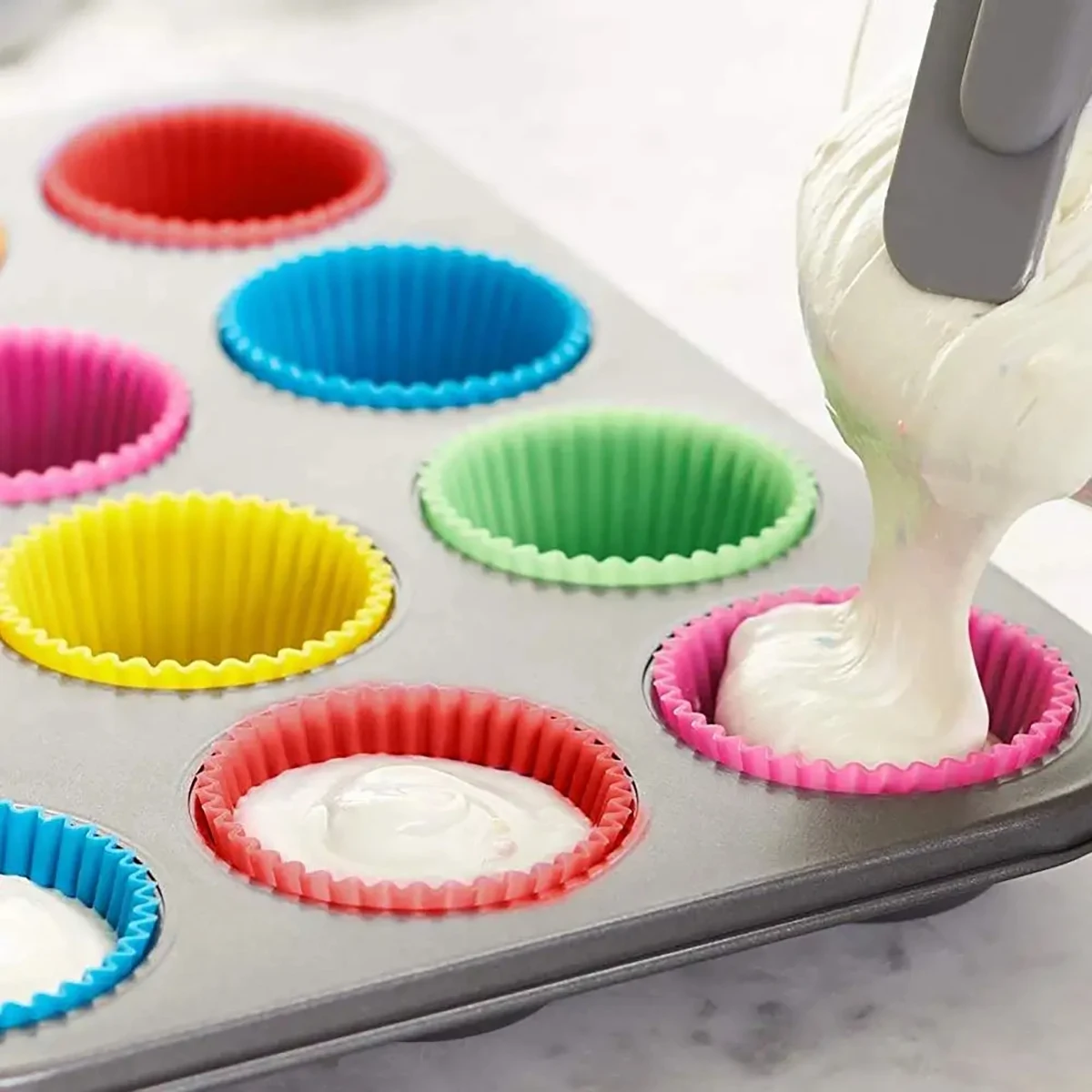 6/12PCS/Lot Silicone Molds Cupcake Baking Cups Reusable Muffin Cup Liners Rainbow Cupcake Wrappers Non-stick Cup Cake Party Mold