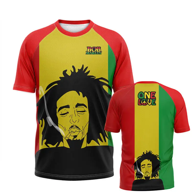 Bob Marley T Shirt 3D Printed Oversize Street Shirt Round Neck Trendy Rock Style Men Short Sleeved