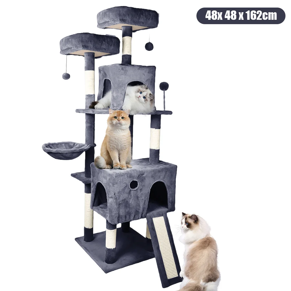NONE Kratzbaum mit Spielzeug, Katzenturm, Eigentumswohnung für Hauskatzen, Katzenbaumhaus mit Sisal-Kratzbäumen, gemütliche Hängematte aus Plüschbarsch 5