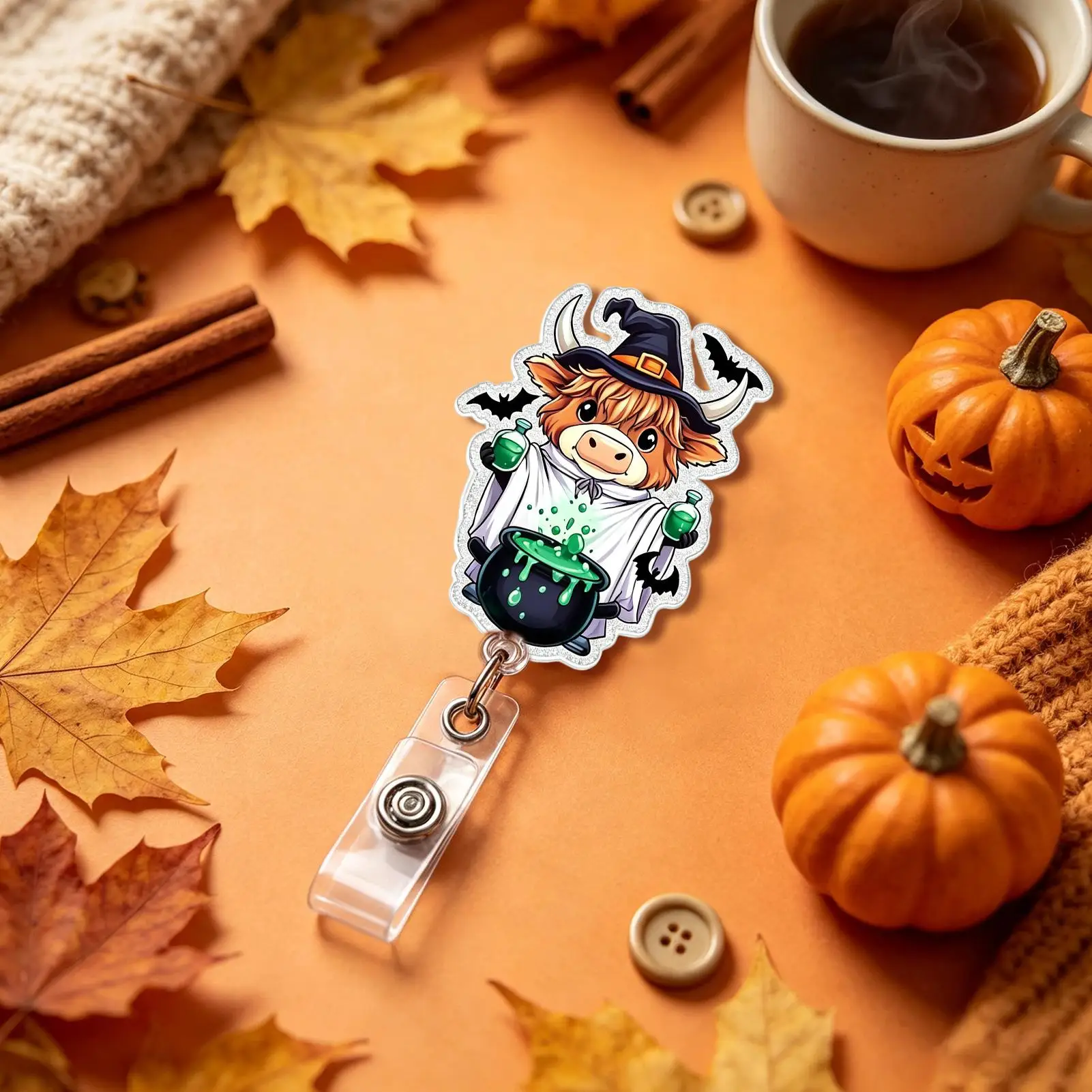 Halloween Retractable Badge Holders Retractable Cow Shape Halloween Card Holder With 360 Degree Swivel Clip Badge Reels For