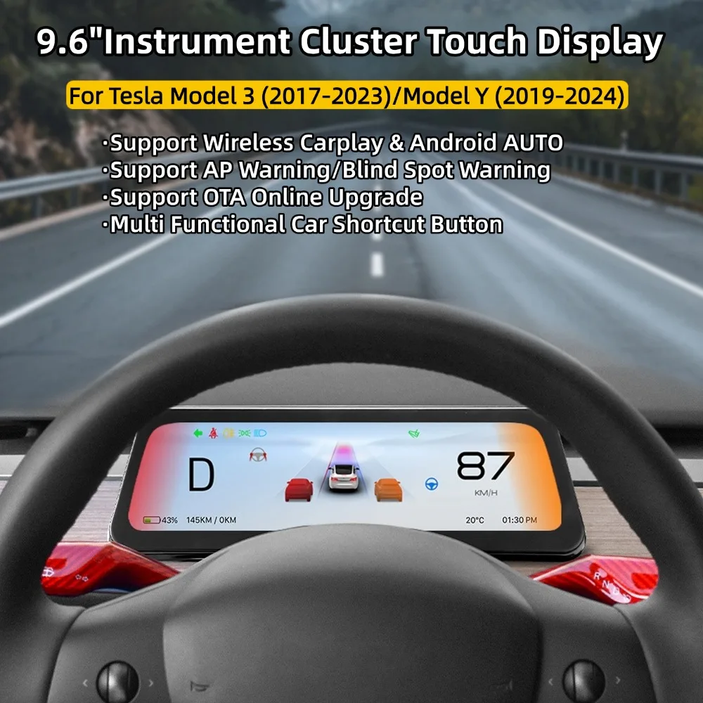 

Onlysay 9.6 Inch Instrument Display With Air Vent For Tesla Model 3 Y Blind Spot Reminder OTA Update Support Wireless CarPlay