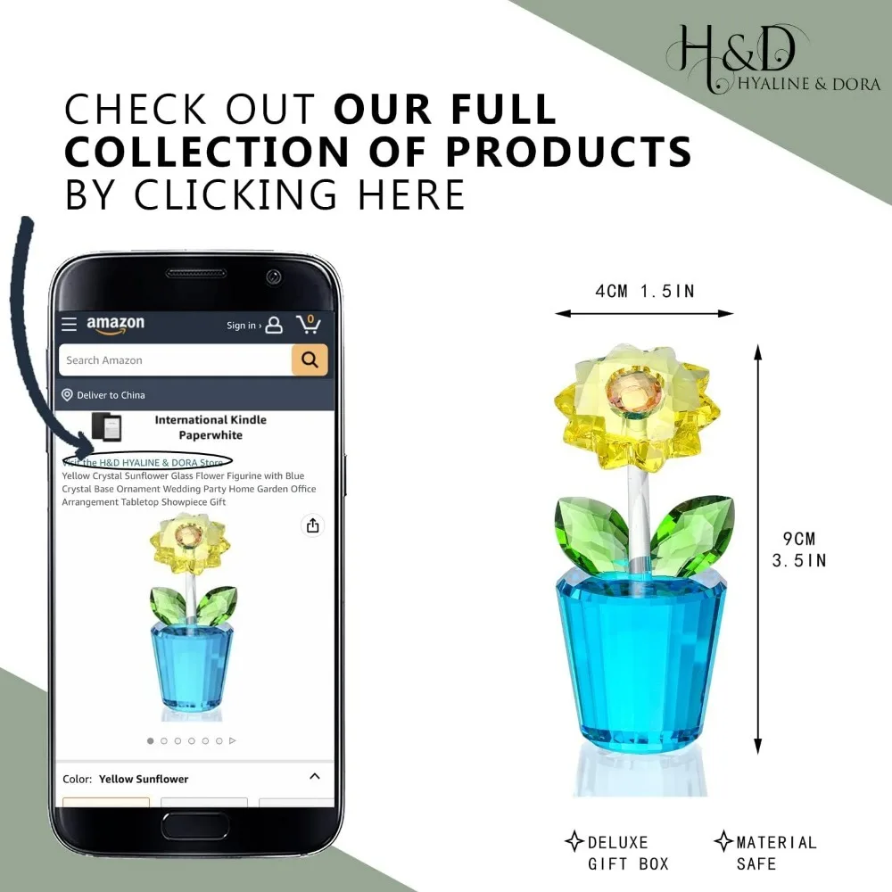 H & D HYALINE & DORA كريستال عباد الشمس تمثال تحصيل الزجاج زهرة زخرفة تمثال لعيد الحب هدايا الزفاف للمرأة