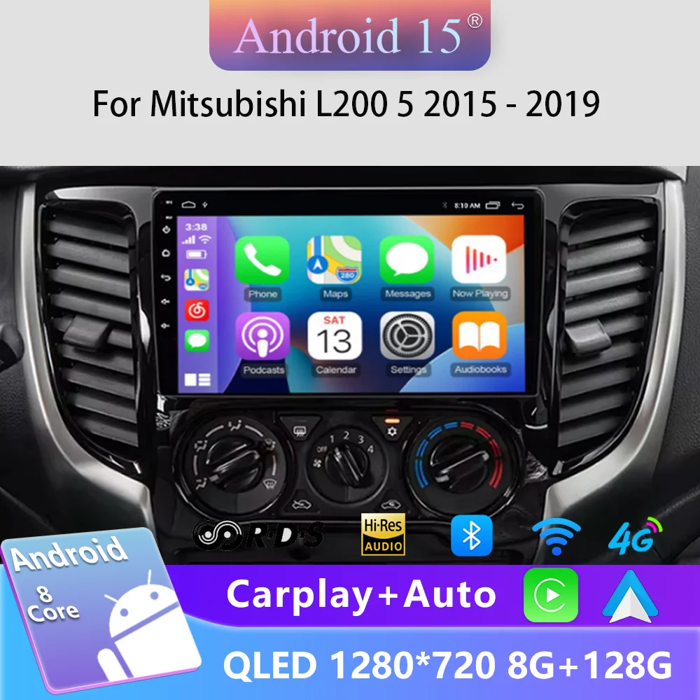 9'' Android Stereo for Mitsubishi L200 5 2015-2019 GPS 8+128GB CarPlay Android Auto Backup Camera Integrated Touch Screen Naviga