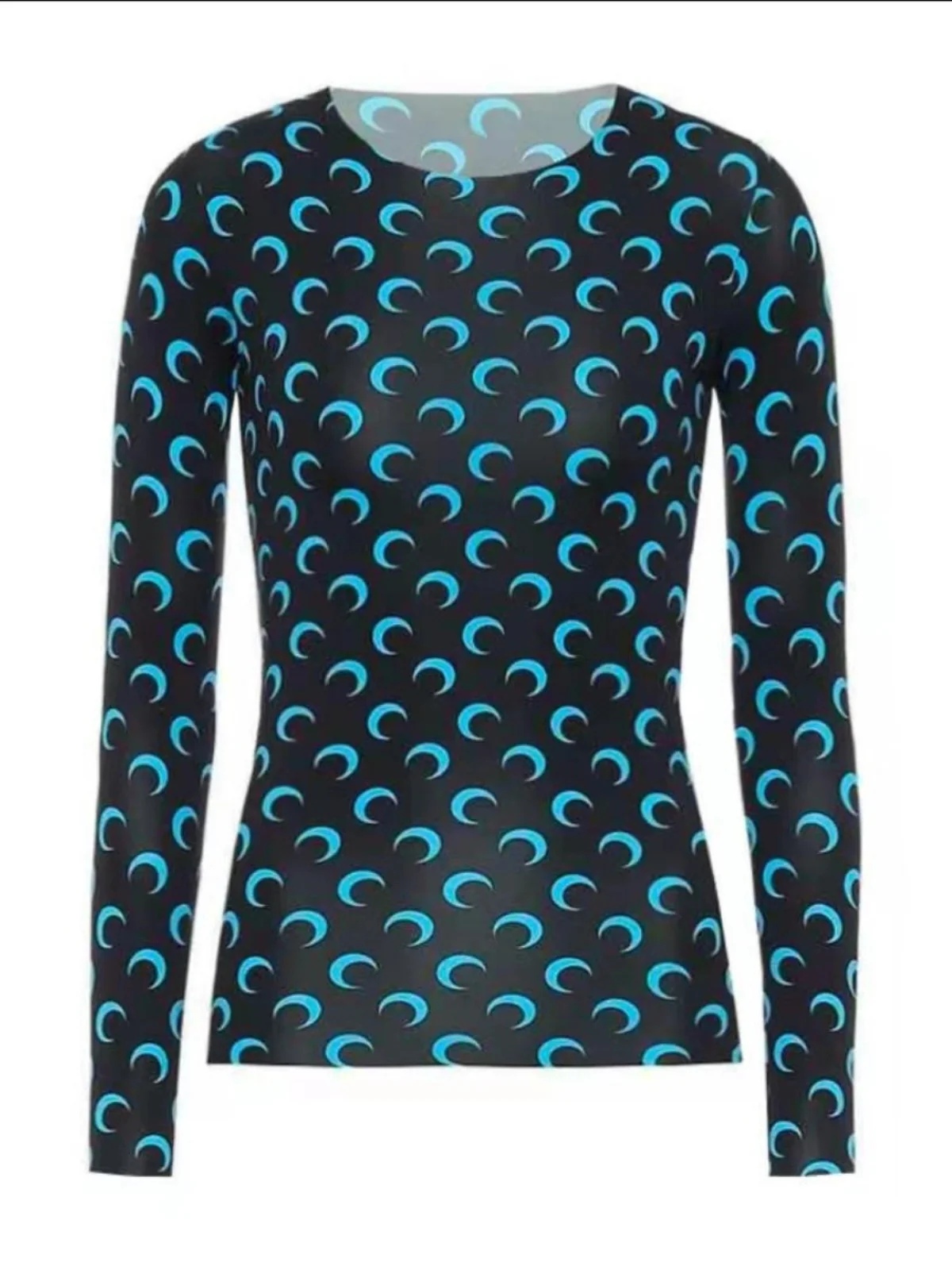 

Elastic Slim Long Sve T-irt Crescent Print Street Sle round Ne Casual Faion Women's Autumn Top Polyester Material