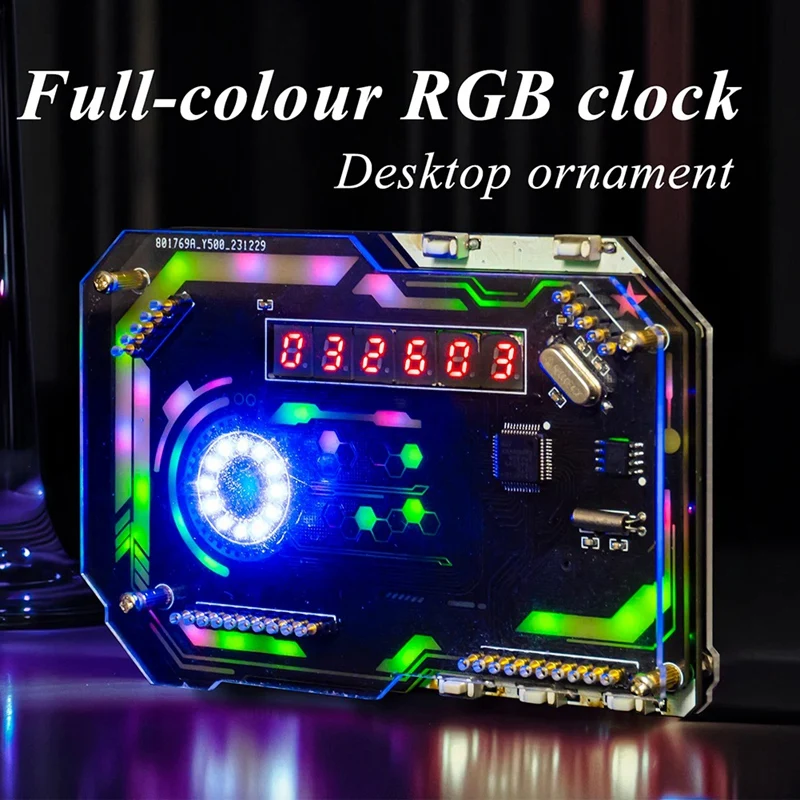 Desktop Digital Clock Electronic DIY Kit Cyberpunk Clock Soldering Fabrication Kit Gaming Desktop Ornament