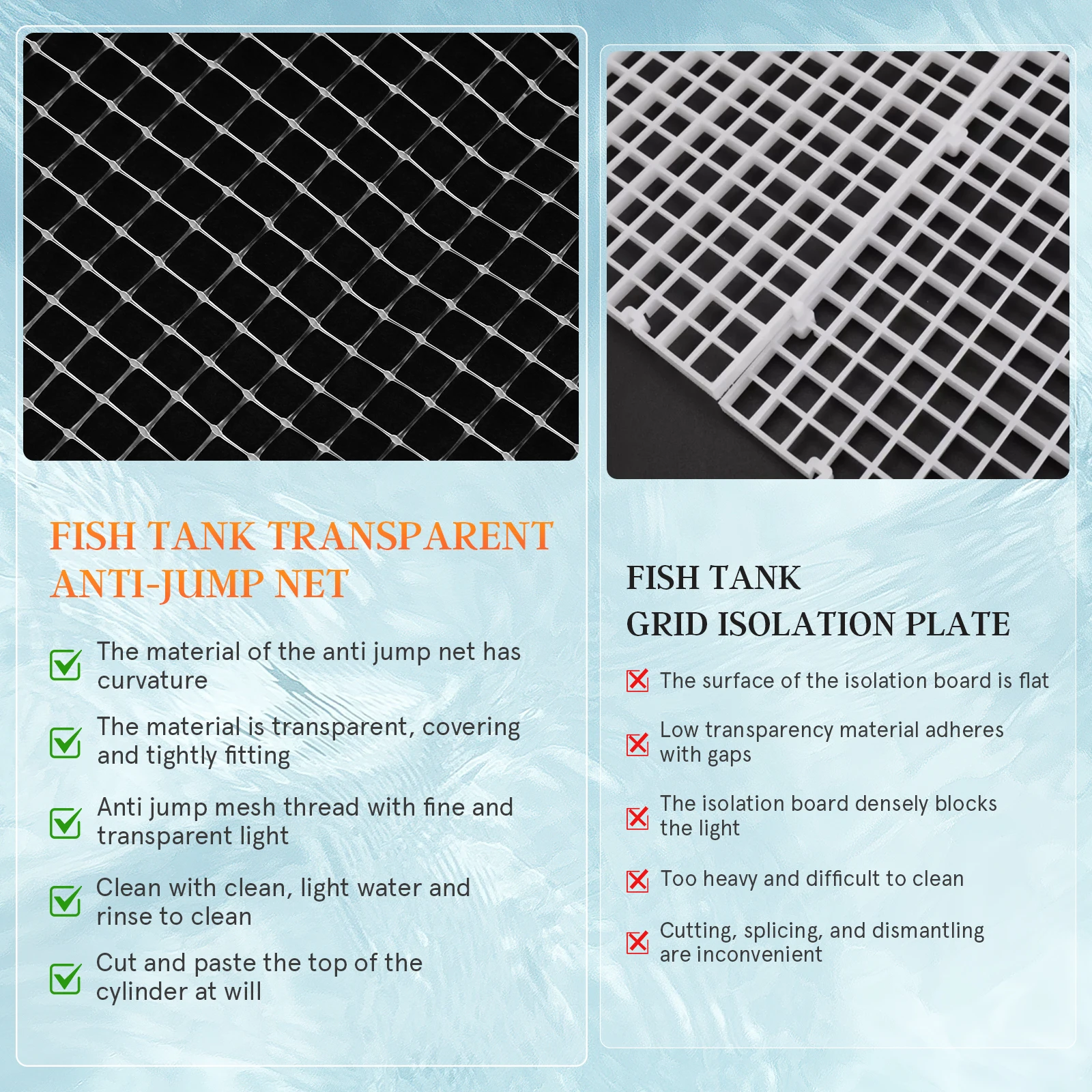 

1 set 1 Set Fish Tank Anti-Jumping Net Aquarium Mesh Cover Anti-Escaping Protective Net For Aquarium Terrarium Easy Clean Light