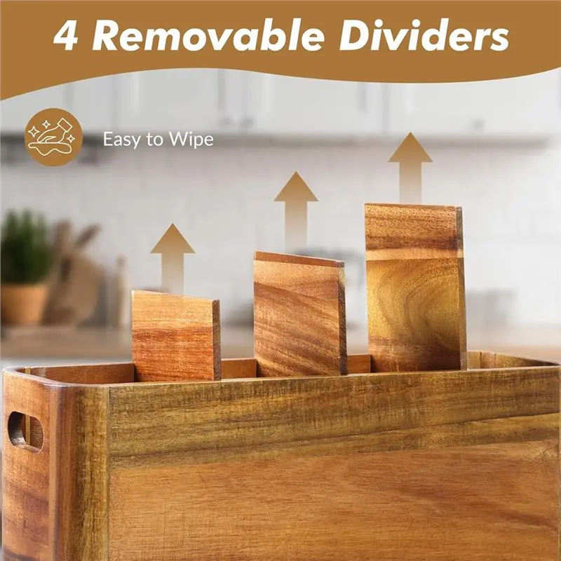 Happy New- Wooden For Cooking And Silverware Storage Holder, Rustic Minimalist Decor Kitchen Utensil Counter Top Design