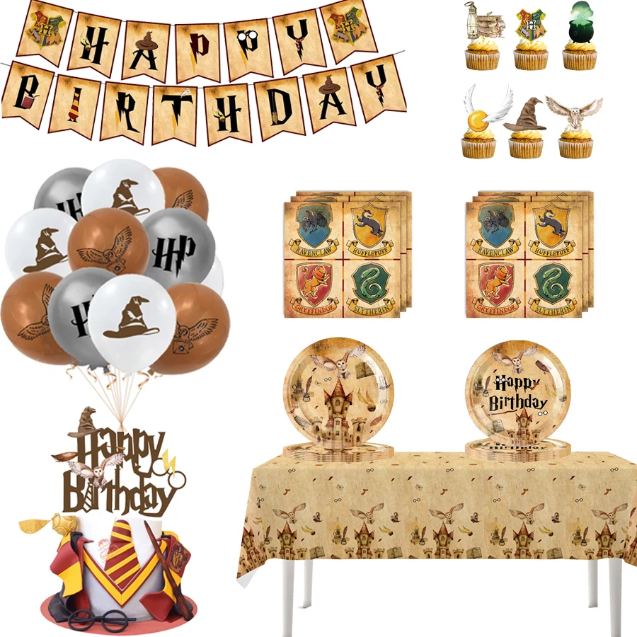 Harry Potter Decorazione per feste di compleanno Stoviglie Tovaglia Bicchiere di carta Piatto Tovagliolo Torta Topper per ragazze Bambini Regali per baby shower