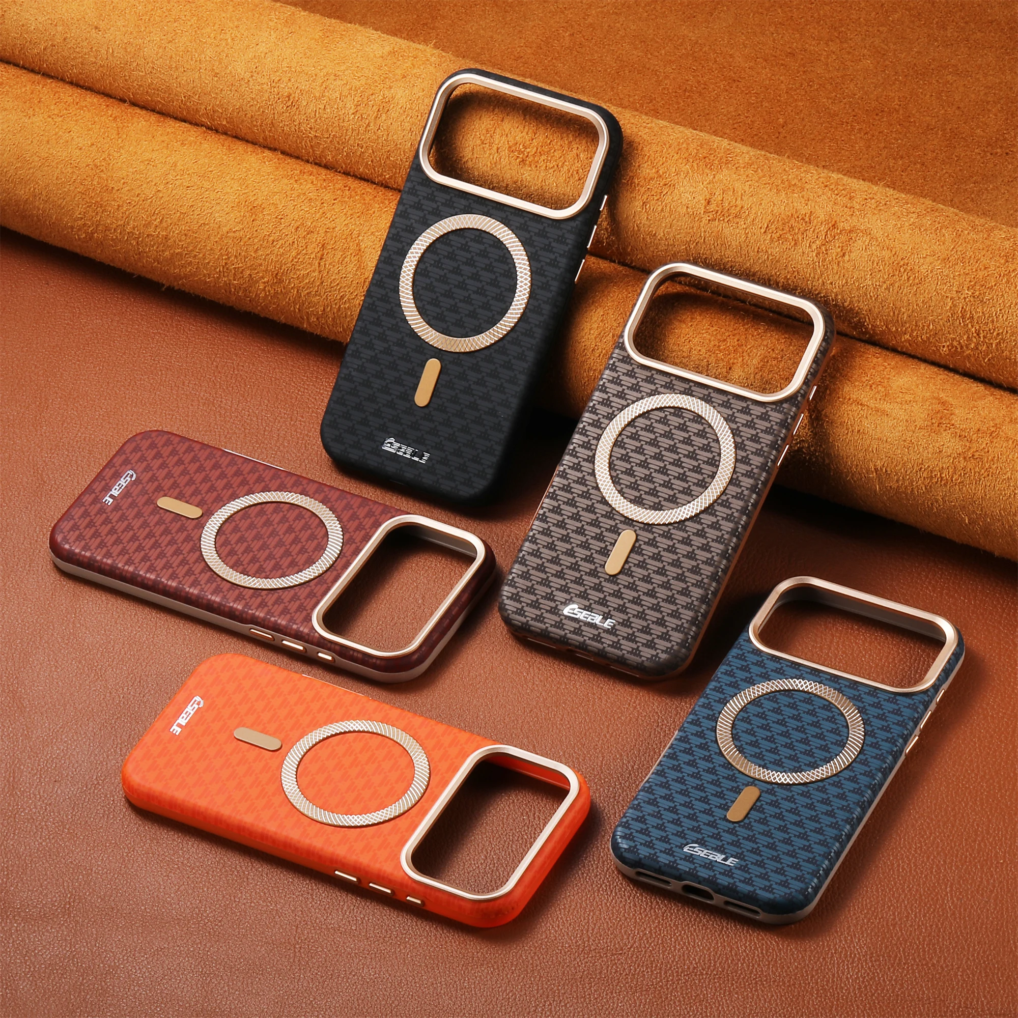 Funda magnética de cuero de lujo con textura de fibra magnética para iPhone 17 Pro Max 16 Plus 15 14 13 para cubierta de carga inalámbrica Magsafe
