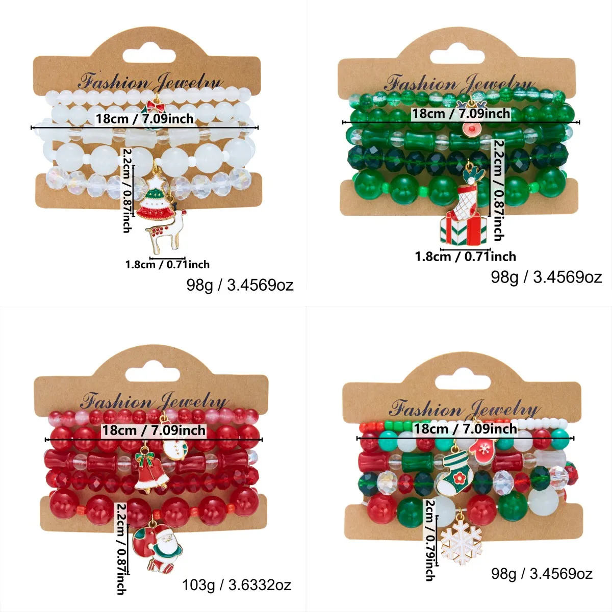 5 Stück Weihnachtsbaum-Elch-Anhänger-Armbänder für Frauen, handgefertigt, bunt, Kristall, mehrschichtig, Perlenarmbänder, Neujahr, Schmuck, Geschenke – Detail 8