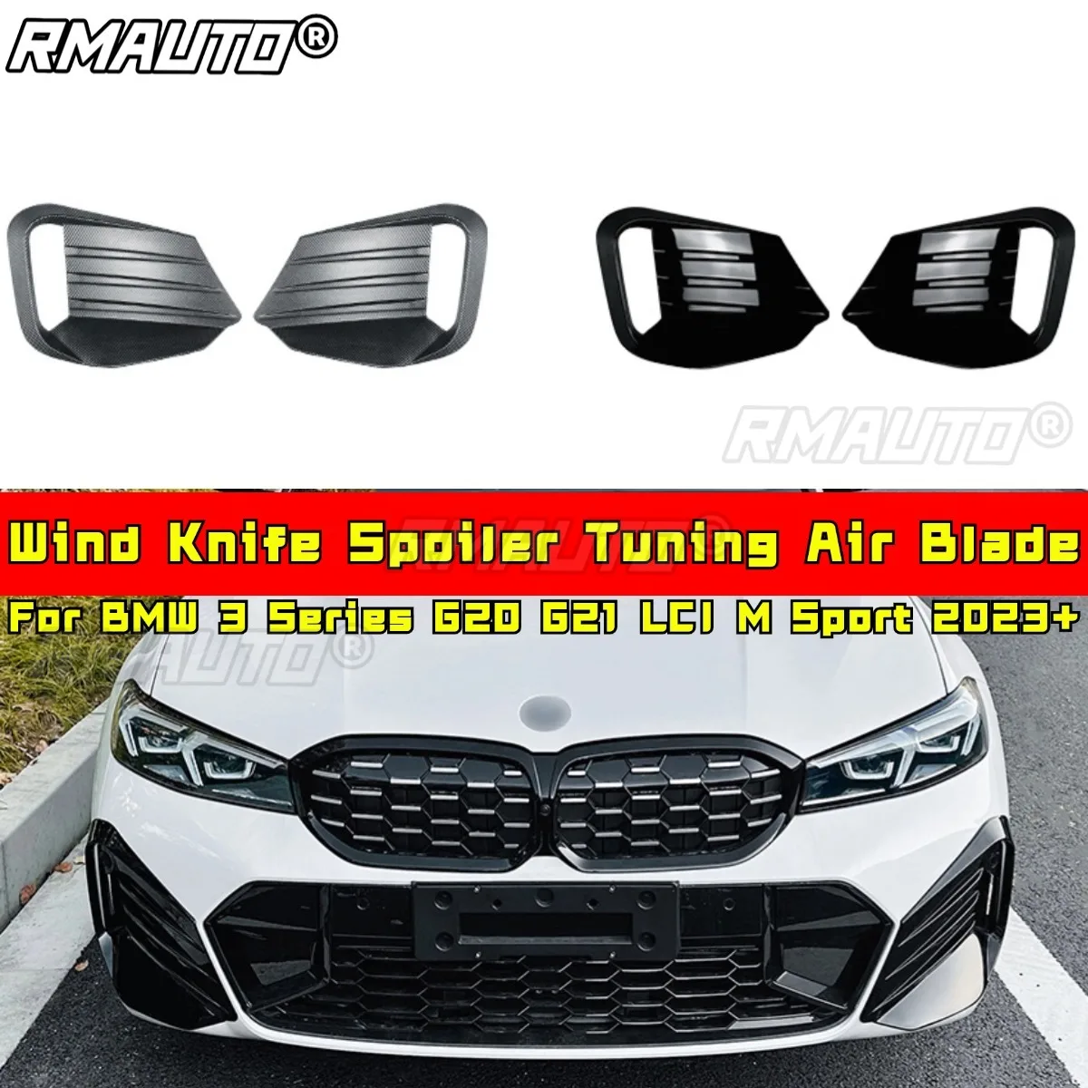 Wind Knife Spoiler Tuning Air Blade Front Bumper Side Splitter for BMW 3 Series G20 G21 LCI M Sport 2023+ Car Accessories
