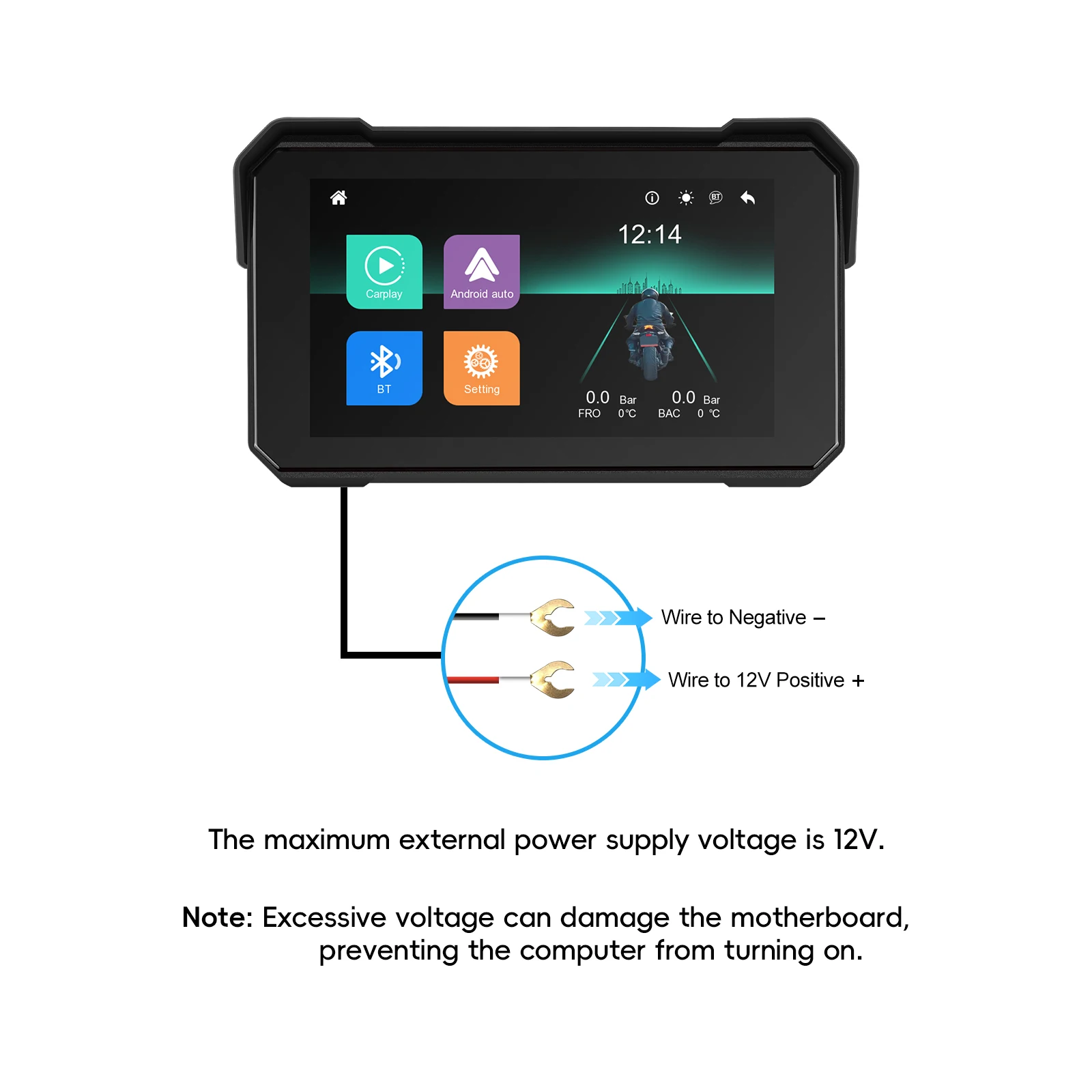 Podofo 5 Zoll Carplay Motorrad-Armaturenbrett Universeller Smart-Player Android Tragbarer Auto-Monitor IP68 Wasserdichtes Reifendruck-Überwachungssystem – Detail 13