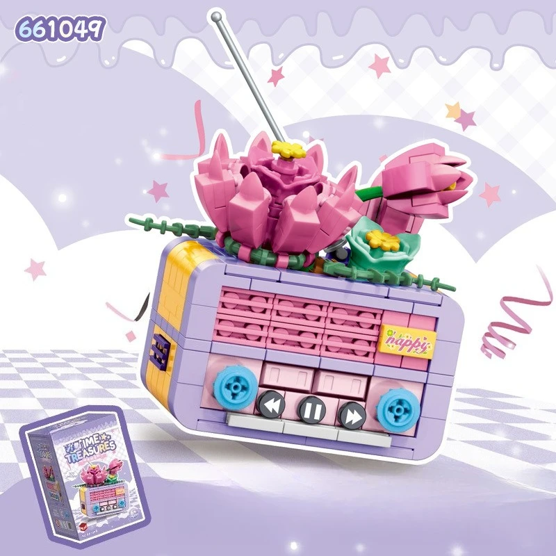 كاتبة الوقت اللبنات الرجعية الهاتف راديو الأطفال التعليمية التجمع لعبة نموذج سطح المكتب زخرفة هدية عيد ميلاد #2