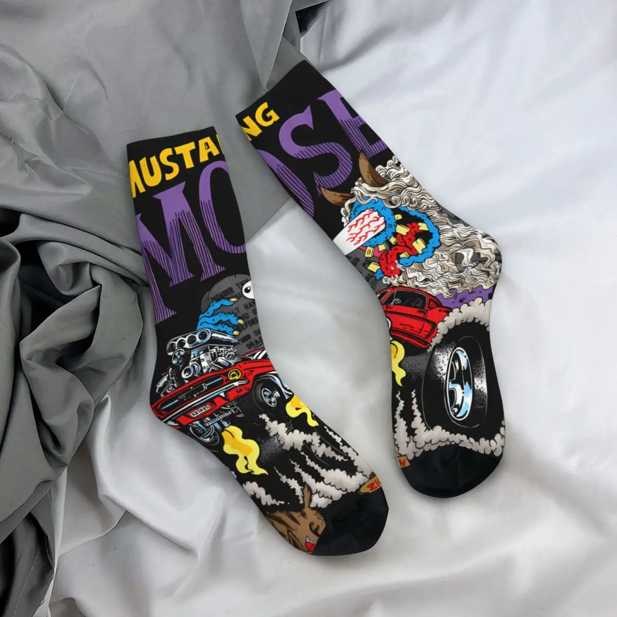 Happy Funny Men's Socks Mustang Moses Tales of the Rat Fink Cartoon Film Hip Hop Casual Crew Crazy Sock Gift Pattern Printed