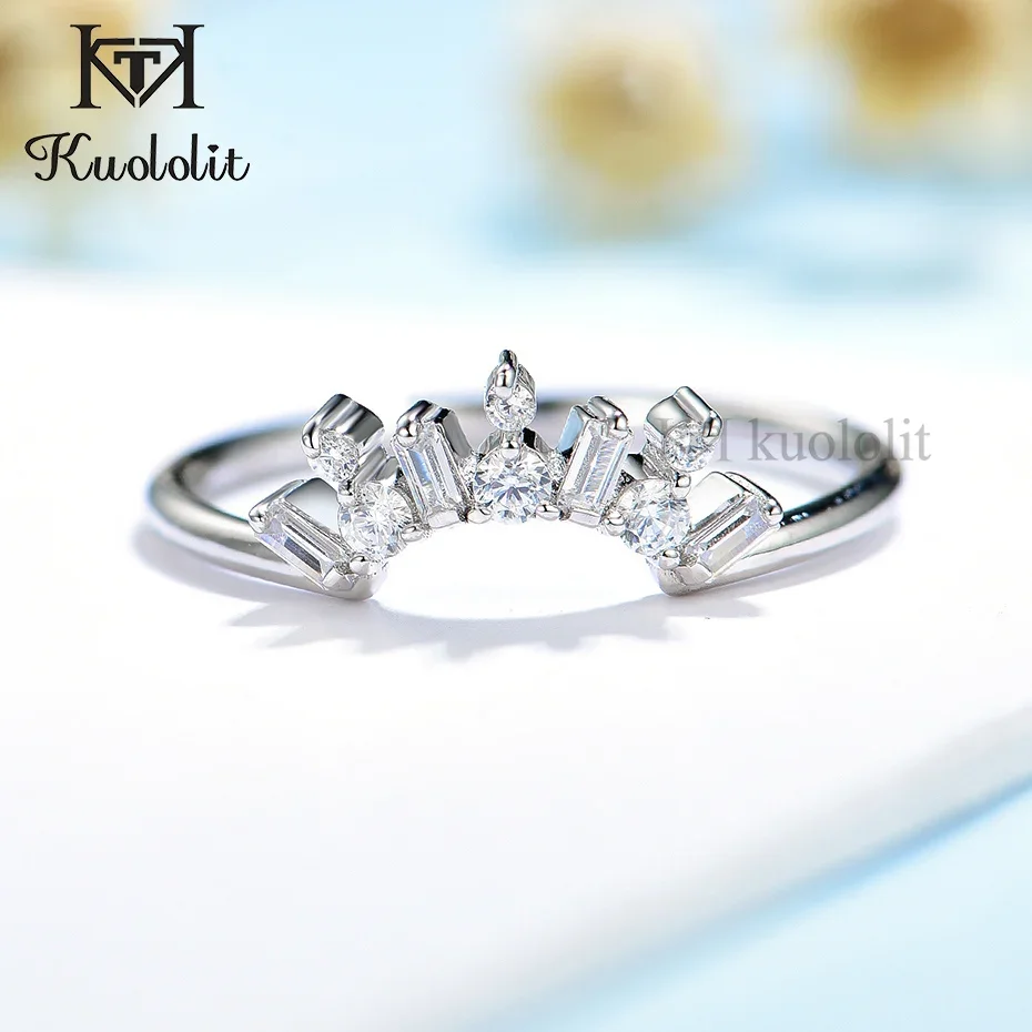 Kuololit 585 14K 10K White Gold Emerald Cut Ring for Women Moissanite Solitaire Matching Band for Wedding Engagement Couple New